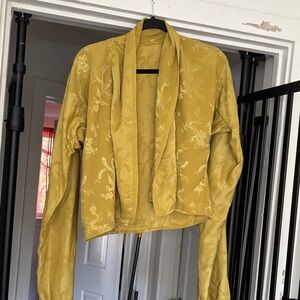 Customed Made Women's Mustard Yellow Jacquard Open-Front Jacket